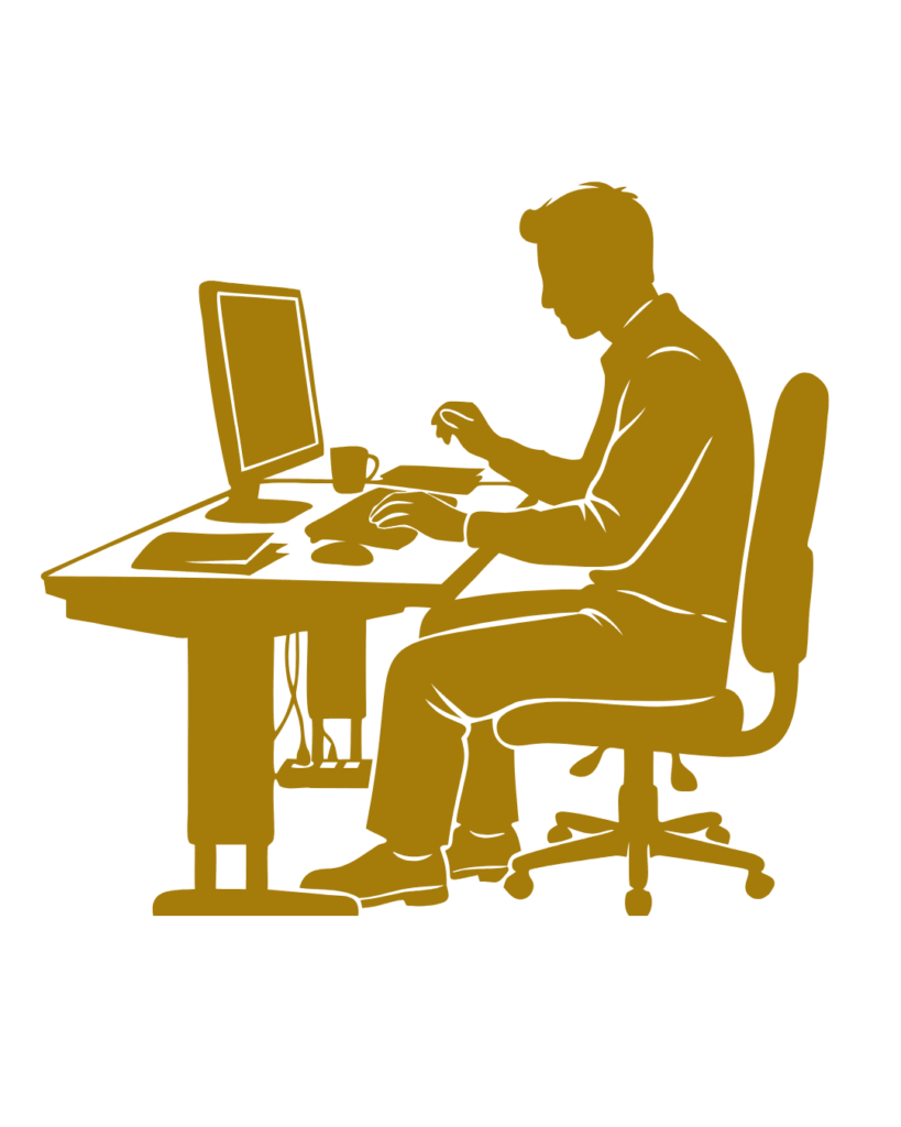Illustration of a new hire at work representing a 30/60/90 onboarding plan that reduces new hire turnover