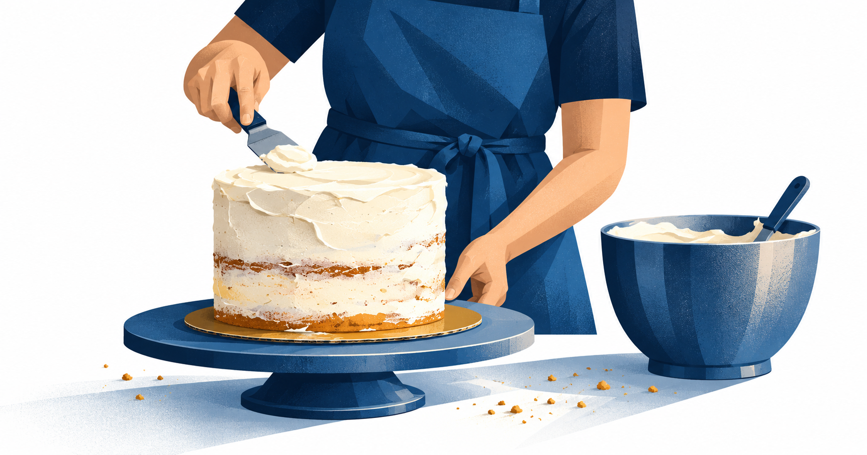 A baker spreading icing on a layered cake, illustrating perks as the icing and culture as the cake