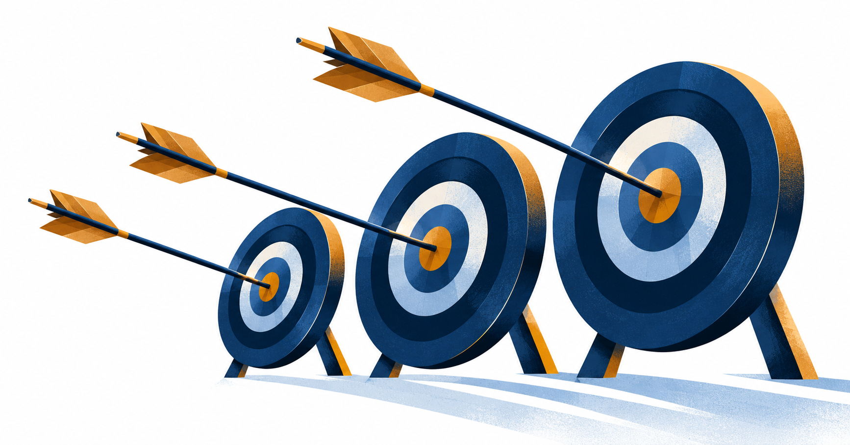 Three archery targets of increasing size, each with an arrow in the bullseye, showing mission, values and culture in alignment