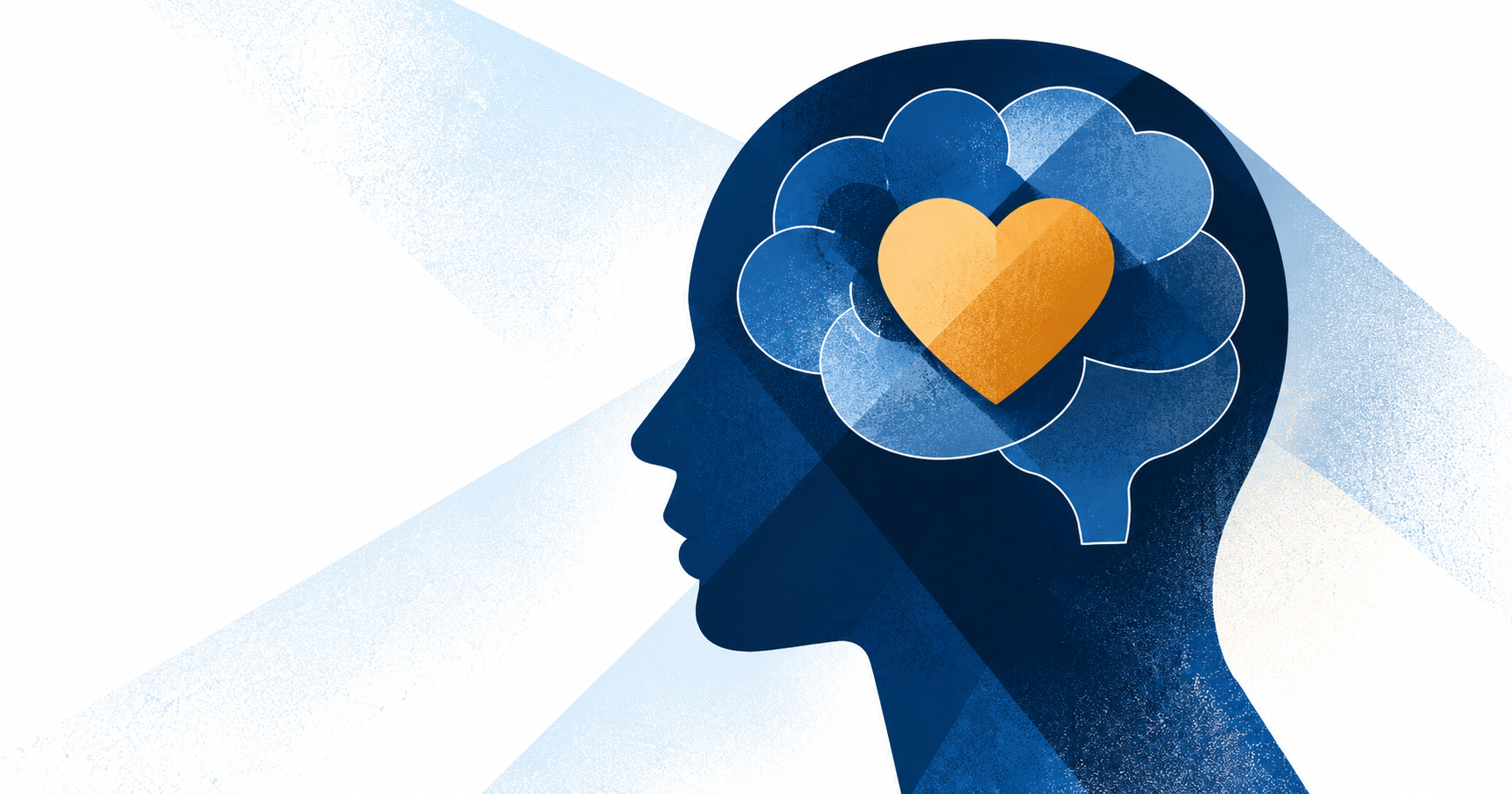 Profile of a head with a gold heart inside the brain, illustrating rating how people work, not just results